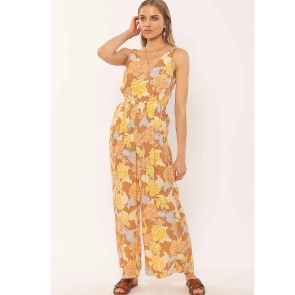 Amuse Society Tie Back Tropical Floral Jumpsuit